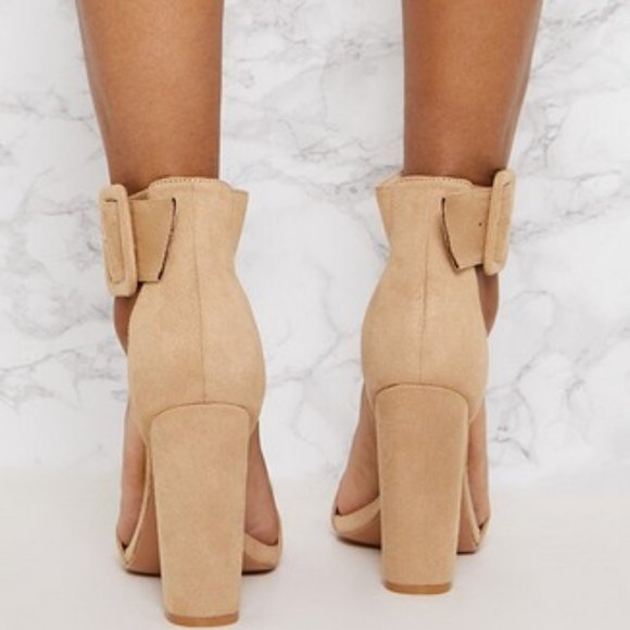 Nude Ankle Buckle Block Sandals Heel - Picture 3 of 4